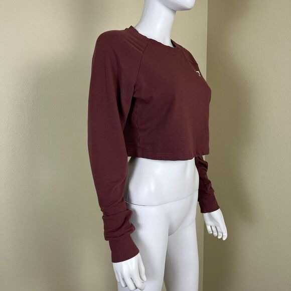 Gymshark Women's Size M Brown Training Cropped Crewneck Sweater Athleisure Yoga - Picture 12 of 14